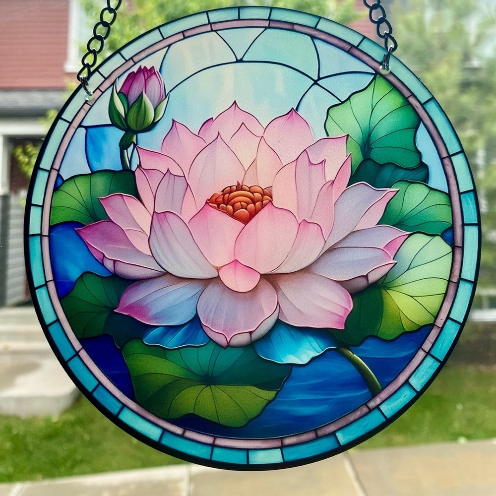 🌼2 for $25🌼 Pink lotus flower, 6 inch acrylic suncatcher hanging window decor